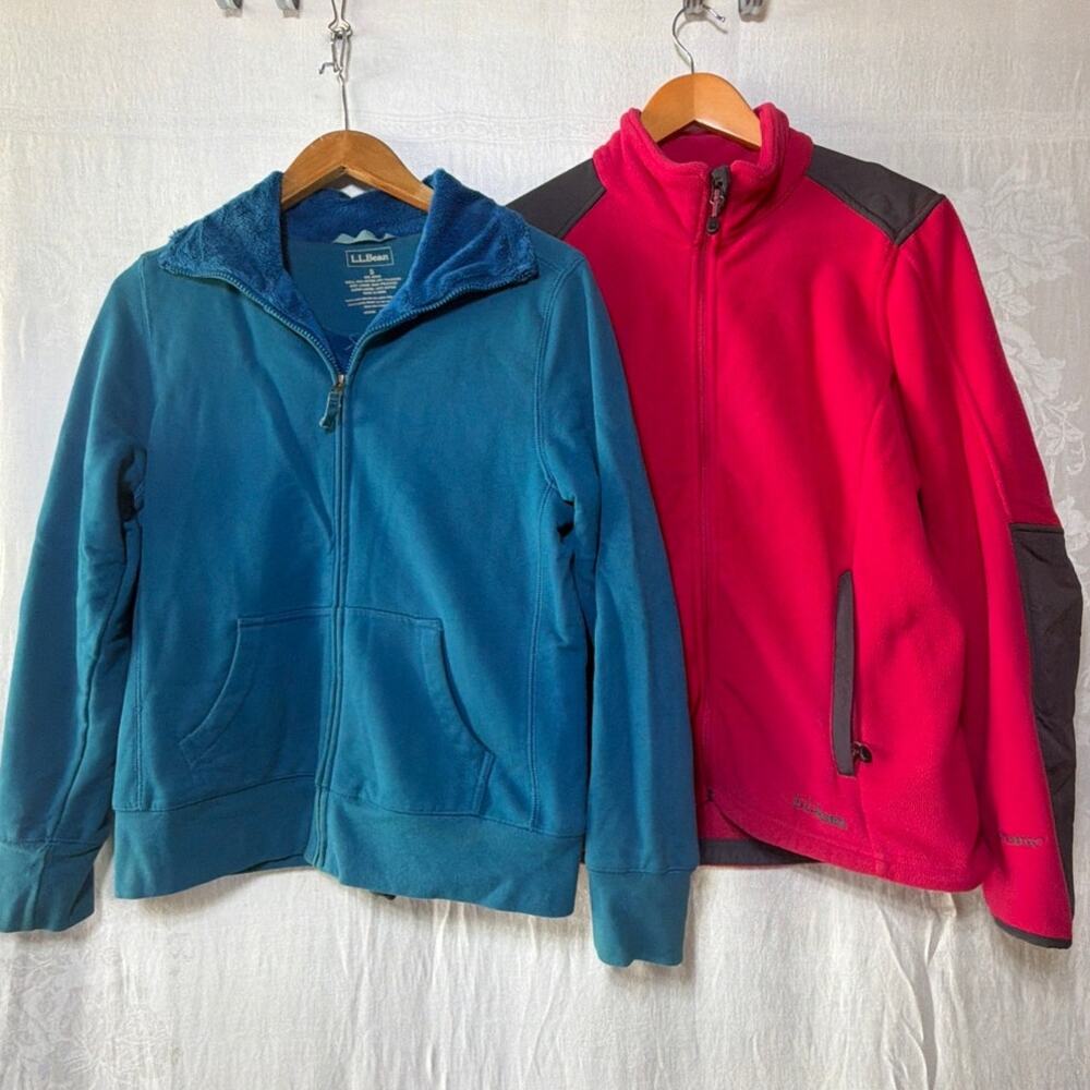 LL Bean Fleece Sweatshirt Small Teal Pink Polartec Zip Pockets Lot of 2